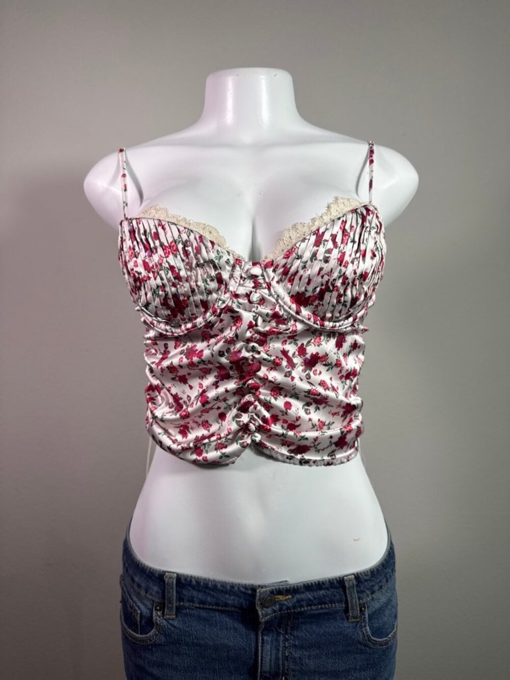 For Love & Lemons tank top rose print lace trim bustier M